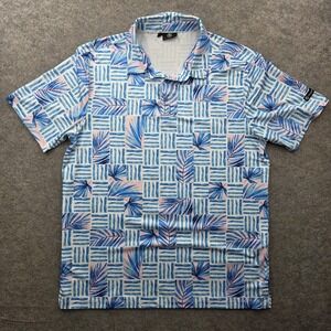 GreenSide Golf Polo Shirt Mens Large Blue Tropical Leaf Performance Stretch Top